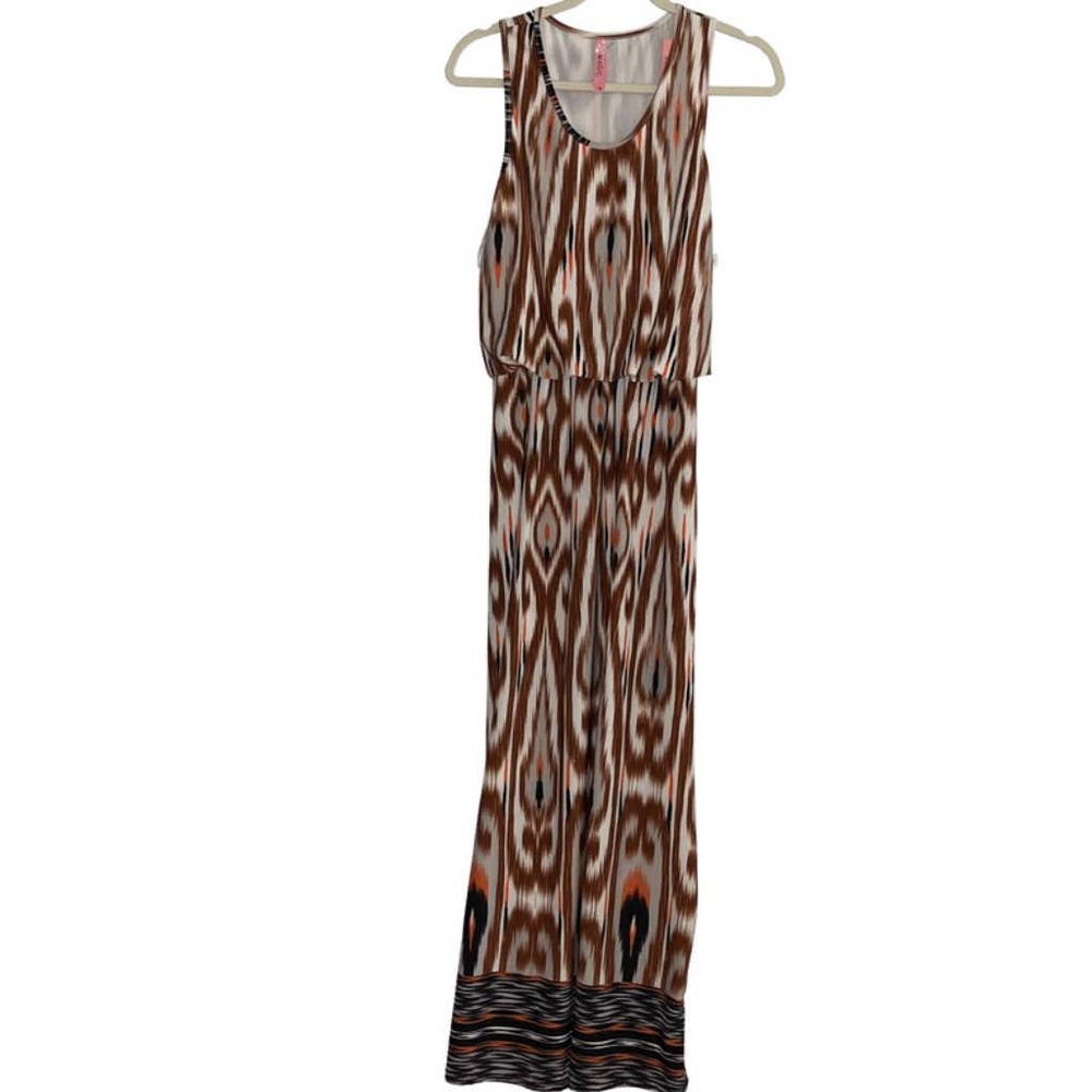 MAGIC BROWN MULTICOLOR IKAT DESIGN BOHO MAXI DRESS MEDIUM